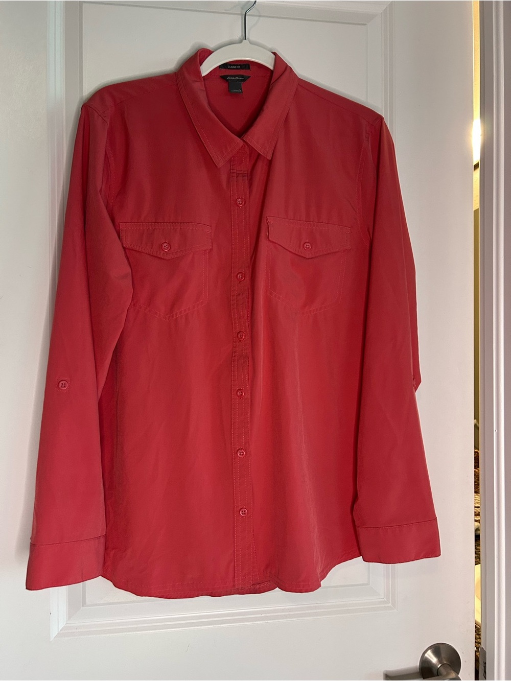 Eddie Bauer Red Long-Sleeve Casual Button-Down Shirt